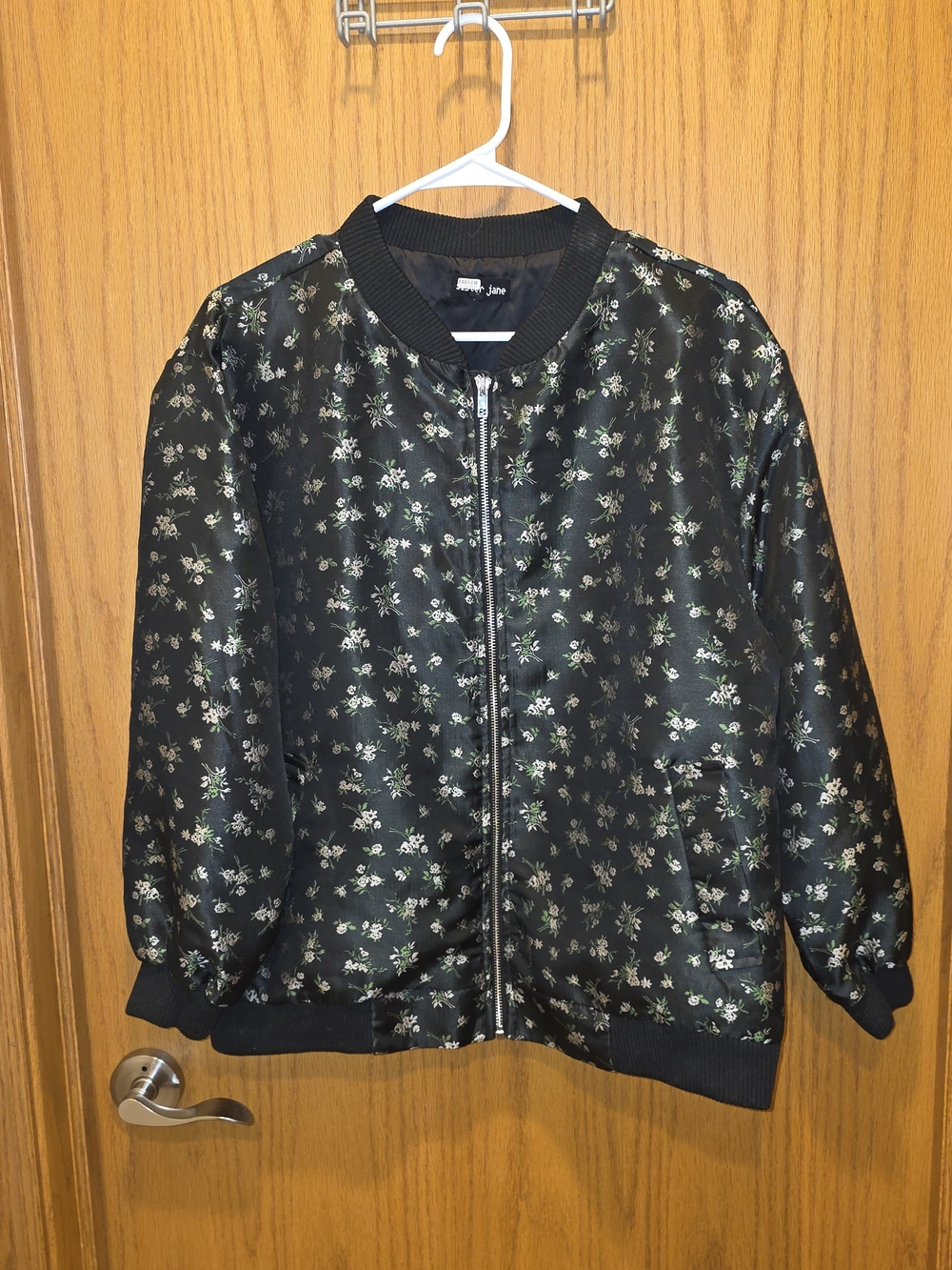 Sister Jane Black Floral Satin Bomber Jacket
